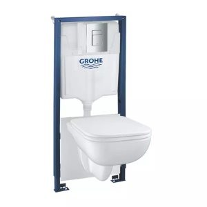 Set vas WC suspendat cu capac Grohe Start Edge rezervor incastrat Solido 5 in 1 cu clapeta crom Even