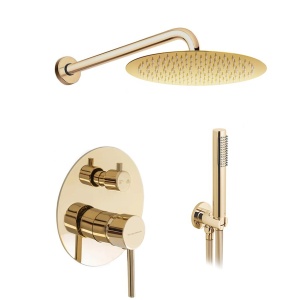 Sistem Complet De Dus PRO COSTA GOLD SET SLIM 30 + BOX, Montaj In Perete, Para Rotunda Tip Ploaie 30x30 Cm, 2 Functii De Curgere A Apei, Auriu