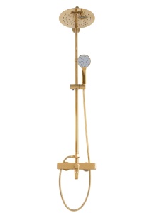 Sistem Complet De Dus REA ALDI GOLD, Montaj Pe Perete, Para Rotunda Tip Ploaie 25x25 Cm, 3 Functii De Curgere A Apei, Finisaj Auriu - Img 6