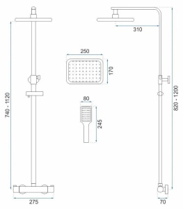 Sistem Complet De Dus REA TOM Montaj Pe Perete, Para Dreptunghiulara Tip Ploaie 25 x 17 Cm, 2 Functii De Curgere A Apei, Inaltime 120 cm, Negru - Img 5