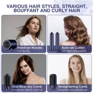 Uscator de Par Profesional, SeveShop®, Aparat Coafat 5 in 1, Feon, Ondulator Automat, 3 Trepte Temperatura, 2 Viteze, Perie Volum, Perie Dreapta, Perie Clasica, Ionizare Anti Frizz, Uscare Rapida, Design Compact Portabil, Mov - Img 2