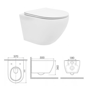 Vas WC PRO 1216S RIMLESS suspendat, ceramica sanitara, 50 x 37 x 36 cm, scaun duroplast slim, Alb - Img 4