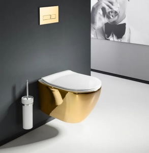 Vas WC REA CARLO Gold, suspendat, ceramica sanitara, 49.5 x 37 x 33, Capac Soft-Close Inclus, Design Unic, Auriu - Img 3