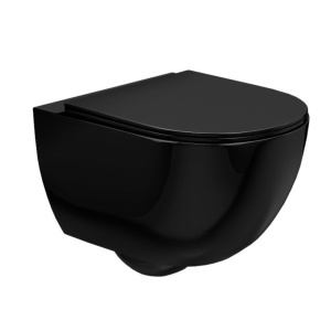 Vas WC REA CARLO Mini Rimless, suspendat, ceramica sanitara, 48 x 37, Capac Soft-Close Inclus, Negru Lucios - Img 4
