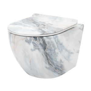Vas WC REA CARLO SLIM Granit MAT, Imitatie Marmura, suspendat, ceramica sanitara, 49,5 x 37 x 32 cm, Capac Soft-Close Inclus, Design Unic