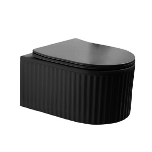Vas WC suspendat LUMA Negru Lucios, Model Canelat, cu capac SoftClose Inclus