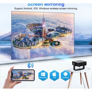 Videoproiector Inteligent Portabil, SeveShop® HM102, Full HD 1080p, Suport 4K, WiFi, Bluetooth, Android, iOS, Screen Mirroring, Autocorectie Keystone, Stand Reglabil 360°, Boxa 5W, Consum Redus, Design Compact, Negru - Img 2