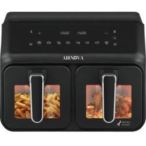 Air fryer AIRNOVA® BiFritto 9.4L, 2200W, Friteuza cu aer cald, 2 compartimente, Negru