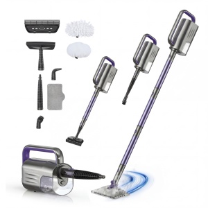 Aparat Curatat Aburi SeveShop® Teendow SC-06 1200W, Mop Cu Aburi Portabil 7 m Cablu, Incalzire Rapida 15s, Mop Electric Multifunctional 400ml, Abur, Curatare Fara Detergenti Pentru Gresie, Parchet, Covoare, Aparat Curatat Aburi Profesional, Mov - Img 1