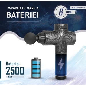 Aparat pentru Masaj Profesional Tip Pistol SeveShop, 8 Capete Interchangeabile, 30 Viteze, Motor Silentios Fara Perii, 3200 Percutii pe Minut, Baterie 2500mAh, Servieta Depozitare Inclusa, Ideal pentru Relaxare si Ameliorare Durere pe Corp, Negru - Img 5