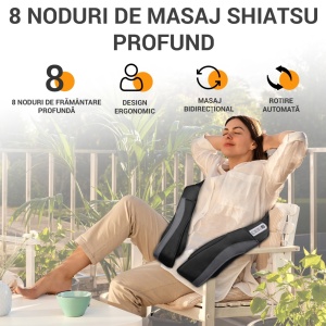 Aparat Profesional pentru Masaj SeveShop, Masaj Shiatsu 3D cu Functie de Caldura, 8 Noduri de Masaj Bidirectionale, Viteze Reglabile, Terapie cu Infrarosu, Design Ergonomic, Pentru Spate, Gat, Umeri, Corp, Negru Obsidian - Img 2