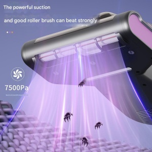 Aspirator Antiacarieni SeveShop, Sterilizator UV, Filtru HEPA Lavabil, Ideal pentru Saltele, Perne, Canapele, Lampa UV-C, Vibratii de Profunzime, Compact si Usor de Manuit, Aspirator cu Perie Rulou, Violet - Img 4