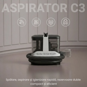 Aspirator Cu Spalare 3 In 1, SeveShop® C3, Aspirator Cu Extractie Pentru Tapiterii Si Covor, Putere 450W, Aspirator Cu Rezervor Dublu 1L + 0.5L, Putere De Aspirare 12000Pa, Motor Cu Perii, Zgomot ≤80dB, Compact, Portabil, Ideal Auto, Canapea, Gri - Img 2