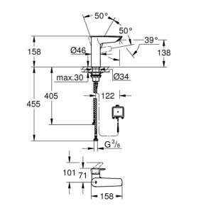 Baterie lavoar Grohe Eurosmart M crom lucios cu senzor - Img 4