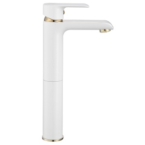 Baterie Lavoar REA BLOOM WHITE GOLD High, Montaj Pe Blat, Capat Fix, Inaltime 30 Cm, Finisaj Alb/Auriu - Img 3
