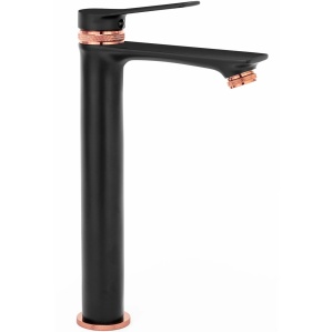 Baterie Lavoar REA VIRAL BLACK ROSE GOLD HIGH, Montaj Pe Blat, Capat Fix, Monocomanda, Inaltime 30.5 Cm, Negru/Rose Glod