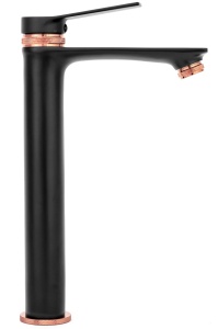 Baterie Lavoar REA VIRAL BLACK ROSE GOLD HIGH, Montaj Pe Blat, Capat Fix, Monocomanda, Inaltime 30.5 Cm, Negru/Rose Glod - Img 4