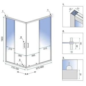 Cabin de du?? Rea City, Dimensiune 80x100cm, Culoare Brush Gold - Img 3