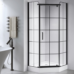 Cabina de dus BS06A Pentagonala 80x80cm, Cu Cadita de dus , Design Modern, Culoare Negru - Img 3