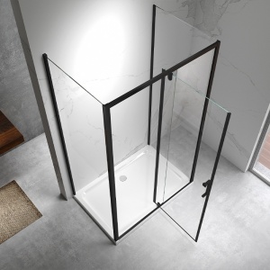 Cabina de dus dreptunghiulara din sticla securizata cu 3 pereti si rame negre KZ23E 110 x 70 cm - Img 5