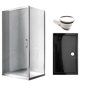 Cabina de dus KZ103B Dreptunghiulara 110x80xm, Crom+Cadita de dus SXL03B, Culoarea Negru
