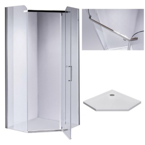 Cabina de dus KZ91B/ST07B Pentagonala 90x90cm, Culoare Crom+Cadita de dus ,Culoare Alb - Img 3