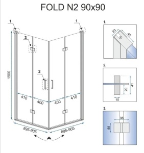 Cabina de dus pliabil Rea Fold N2,Dimensiune 90x90cm, Culoare Crom - Img 4
