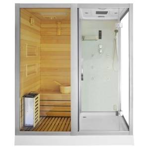 Cabina multifunctionala sauna uscata, sauna cu aburi si cabina de dus, montaj stanga alba 180 x 110 x 223 cm - Img 2