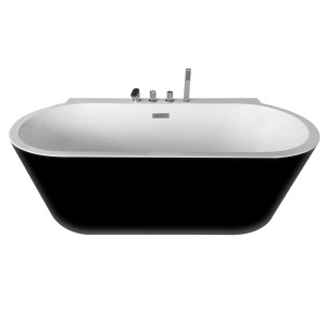 Cada de baie freestanding interior alb, exterior negru, cu baterie cromata inclusa, dimensiuni 170X80X59CM - Img 4