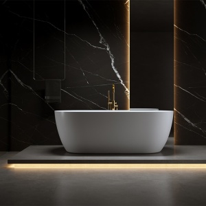 Cada de baie PORTO 503B, Dimensiune 170x75cm, Culoare Alb, Deversor Auriu - Img 7