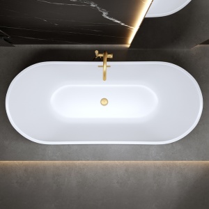 Cada de baie Rica 513D 180x80cm, Culoare Alb,Deversor Auriu Periat - Img 3
