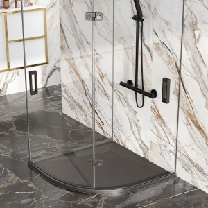 Cadita de dus ALBA semirotunda, Dimensiune 90x90cm, Culoare Negru - Img 5