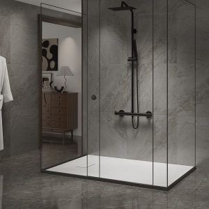 Cadita de dus JUKO Slim Dreptunghiulara, 90x80cm, Structura de piatra, Culoare Alb - Img 7
