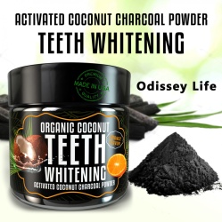 Carbune activ BIO pentru albirea dintilor Odissey Life fabricat in SUA, pudra organica din carbune activ nuca de cocos, portocala, 30 g - Img 2