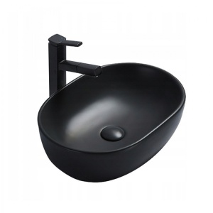 Chiuveta De Blat PRO ANNA SHINY, 48x35x 14 Cm, Montaj Pe Blat, Design Deosebit, Forma Rotunda, Ceramica Sanitara, Negru Mat - Img 3