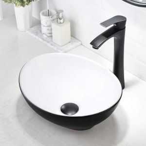 Chiuveta De Blat PRO VERA, 40.5x33x 14 Cm, Montaj Pe Blat, Design Deosebit, Forma Rotunda, Ceramica Sanitara, Alb / Negru - Img 5