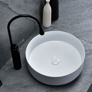 Chiuveta De Blat REA ELMA, 45 x 45 x 14 Cm, Montaj Pe Blat, Design Deosebit, Forma Rotunda, Ceramica Sanitara, Alb - Img 3