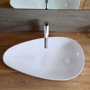 Chiuveta de blat REA Greta 75, Montaj Pe Blat, Design Deosebit, Ceramica Sanitara, Alb - Img 3