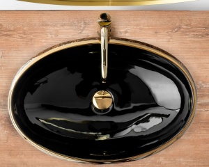 Chiuveta de blat REA Meryl Black, 60x40.5 x 14.5 cm, Montaj Pe Blat, Design Deosebit, Ceramica Sanitara, Negru / Auriu - Img 4