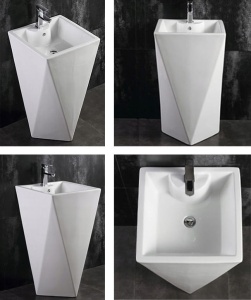 Chiuveta Independenta PRO VELDMAN ROCK FREE-STANDING, Dimensiuni 47x47 X 83 Cm, Forma Patrata, Cu Gaura Baterie, Alb - Img 5