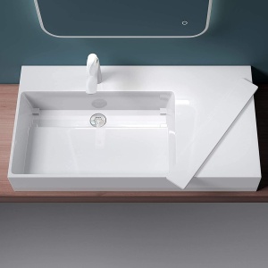 Lavoar De Blat PRO CASPIO, Montaj Pe Blat sau Suspendat, Forma Dreptunghiulara, Cu 0/1 Gauri sau fara Gaura Baterie, Conglomerat,Alb Lucios - Img 4