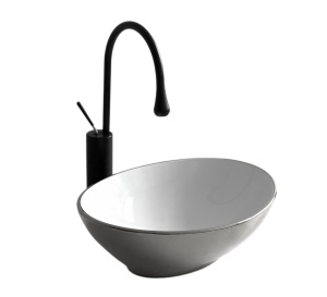 Lavoar De Blat PRO VERA SILVER, Dimensiuni 40,5 X 33 X 14 Cm, Montaj Pe Blat, Design Deosebit, Forma Ovala, Ceramica Sanitara, Alb / Argintiu