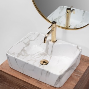 Lavoar De Blat REA KELLY MARMO, Dimensiuni 49 X 38 X 13.5 Cm, Montaj Pe Blat, Forma Dreptunghiulara, Ceramica Sanitara, Gri/Alb - Img 2
