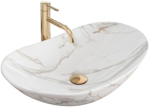 Lavoar De Blat REA ROYAL AIAX SHINY, Dimensiuni 60.5 X 36 X 10 Cm, Forma Ovala, Ceramica Sanitara, Gri/Maro - Img 1