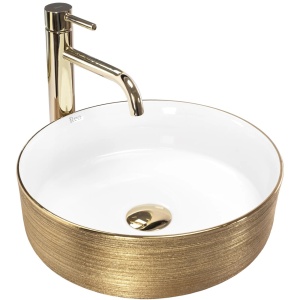 Lavoar De Blat REA SAMI WHITE BRUSH GOLD, Dimensiuni 36 X 36 X 11.5 Cm, Forma Rotunda, Ceramica Sanitara, Alb/Auriu