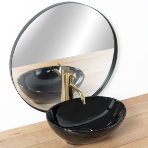 Lavoar De Blat REA SOFIA, Dimensiuni 41 X 34.5 X 15 Cm, Montaj Pe Blat, Design Deosebit, Forma Ovala, Ceramica Sanitara, Negru - Img 6