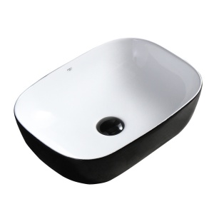 Lavoar pe Blat, Milo, Marmura Ceramica Alb Interior-Negru Exterior , Dreptunghiular 45,5 x 32,5 x 13,5 cm - Img 1