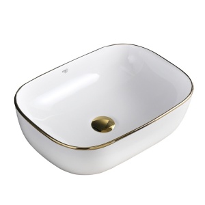 Lavoar pe Blat, Milo, Marmura Ceramica, Alb Lucios cu margine Gold Lucios , Dreptunghiular 45,5 x 32,5 x 13,5 cm - Img 1