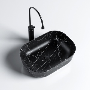 Lavoar pe Blat, Milo, Marmura Ceramica Negru Mat cu Model Alb , Dreptunghiular 45,5 x 32,5 x 13,5 cm - Img 10