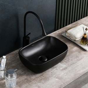 Lavoar pe Blat, Milo, Marmura Ceramica Negru Mat , Dreptunghiular 37 x 25 x 11,5 cm - Img 7
